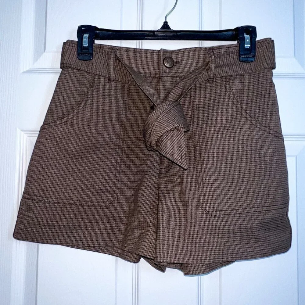 Zara Houndstooth Plaid Shorts Brown Size S